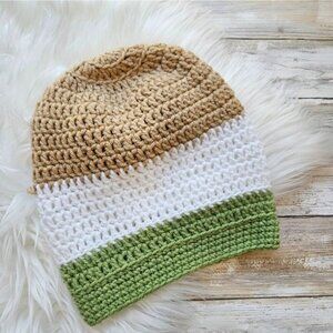 Toddler Hat from Cotton N Kandi on Etsy- 17" Tea Green and Tan Slouchy